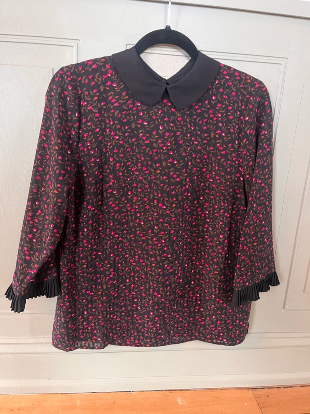 CeCe Black Top with Pink and Orange Floral Print